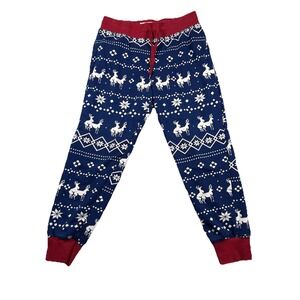 Tipsy Elves Pajamas Pants Fair Isle Blue Contrast Trim Christmas‎ Reindeer